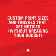 Square social graphic for Davis Direct blog post on custom print sizes and finishes
